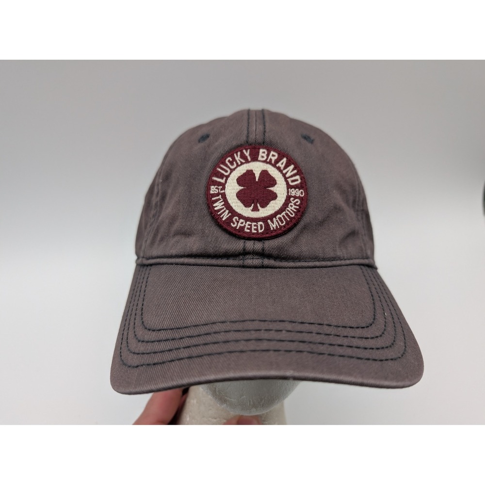Lucky Brand Twin Speed Motors Gray Baseball Cap Leather Strap Adjustable Hat